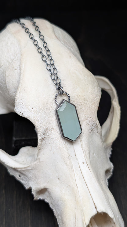 Aquamarine Tablet Textured Sterling Silver Necklace