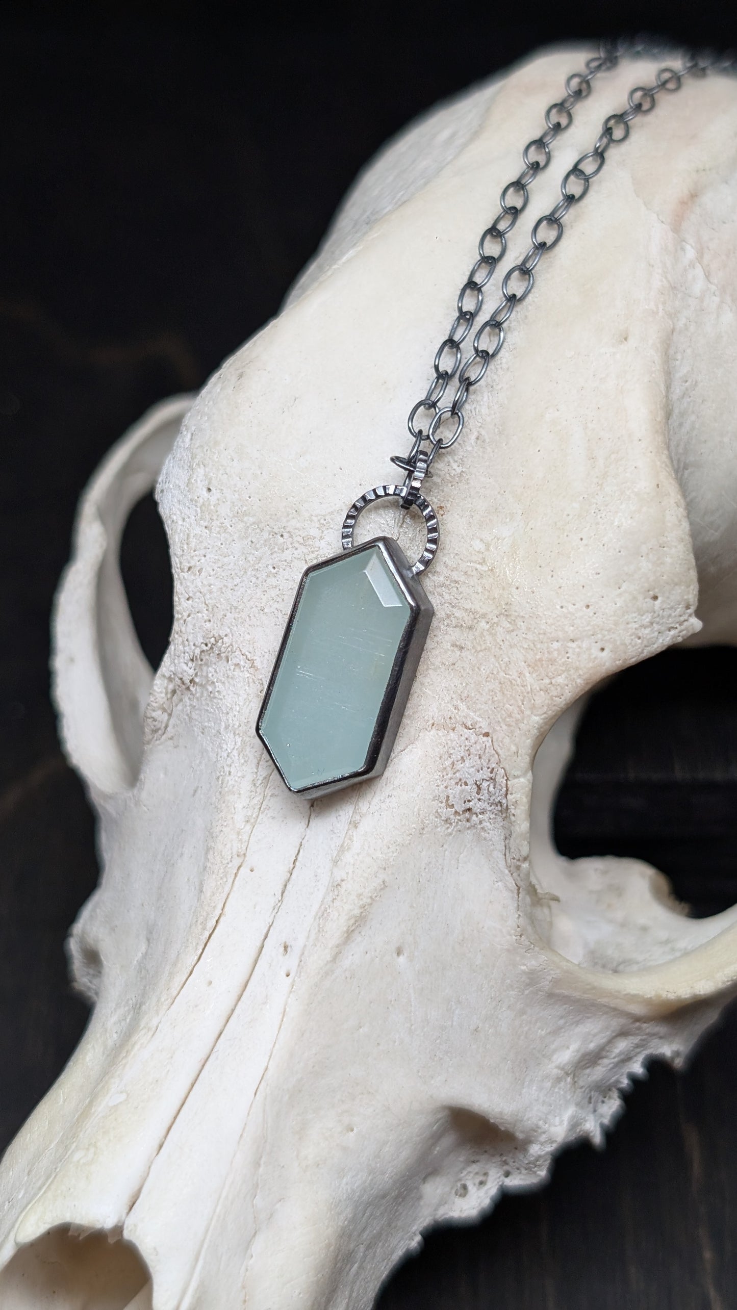 Aquamarine Tablet Textured Sterling Silver Necklace