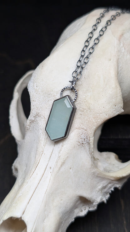 Aquamarine Tablet Textured Sterling Silver Necklace