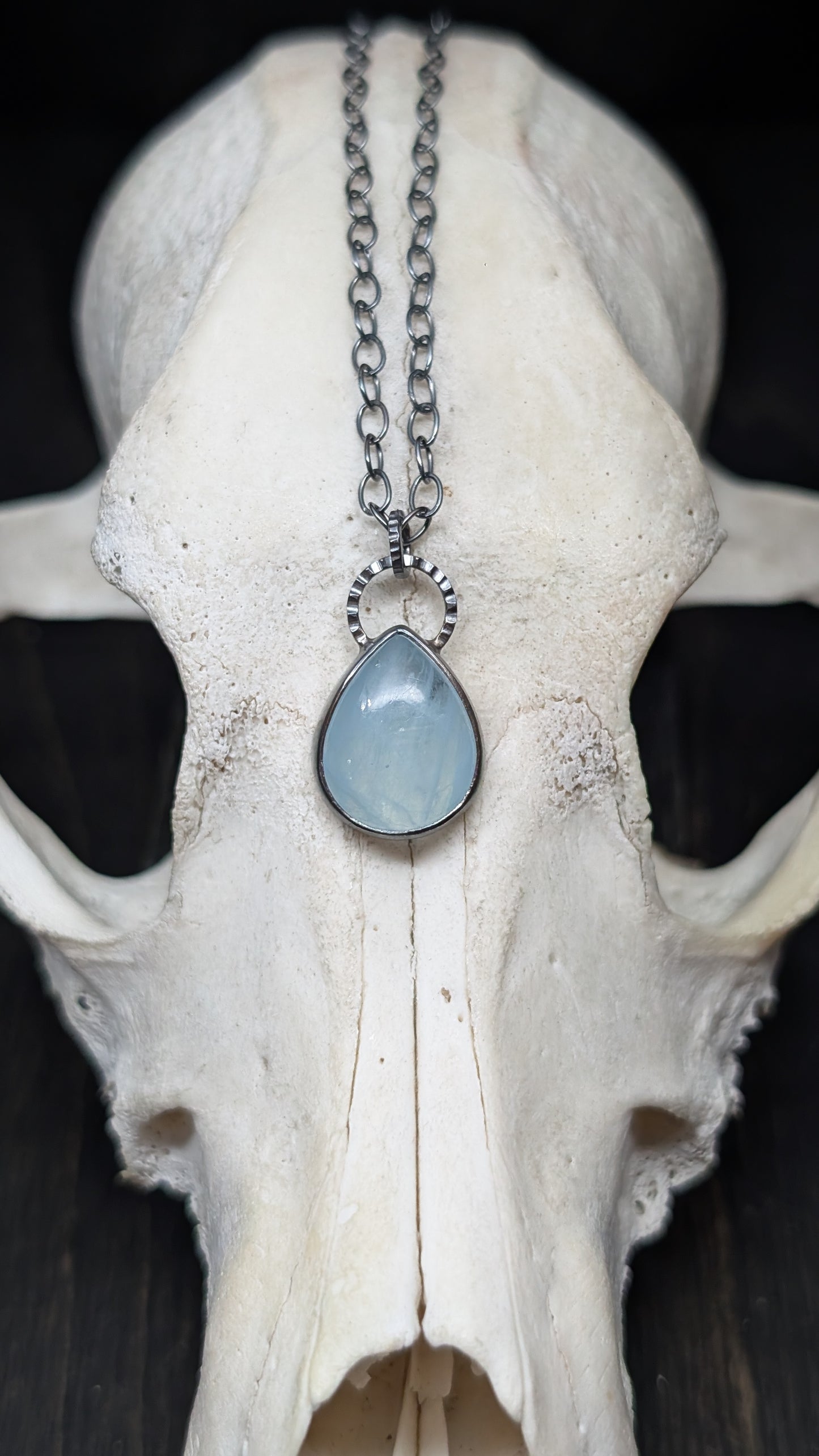 Aquamarine Teardrop Textured Sterling Silver Necklace