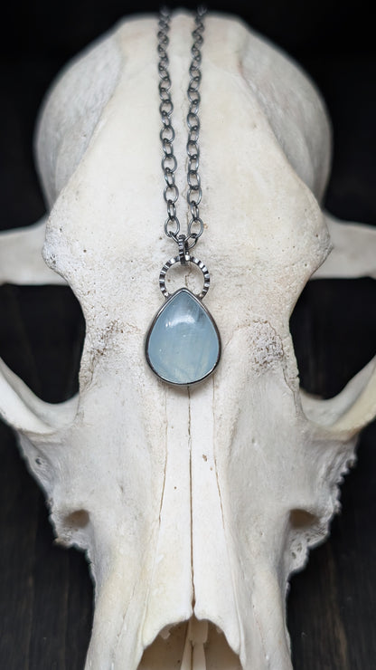 Aquamarine Teardrop Textured Sterling Silver Necklace