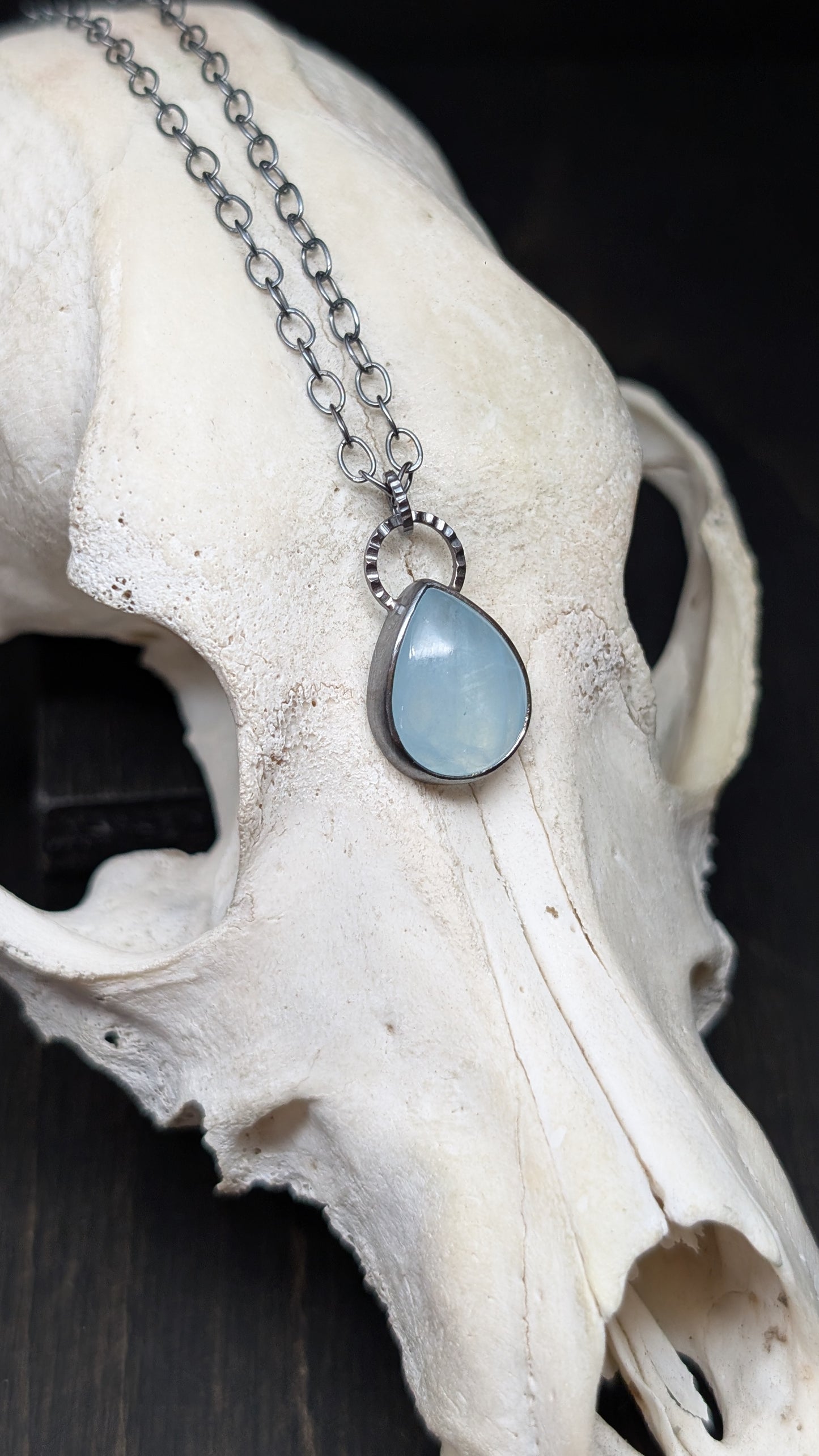 Aquamarine Teardrop Textured Sterling Silver Necklace