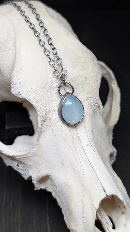 Aquamarine Teardrop Textured Sterling Silver Necklace