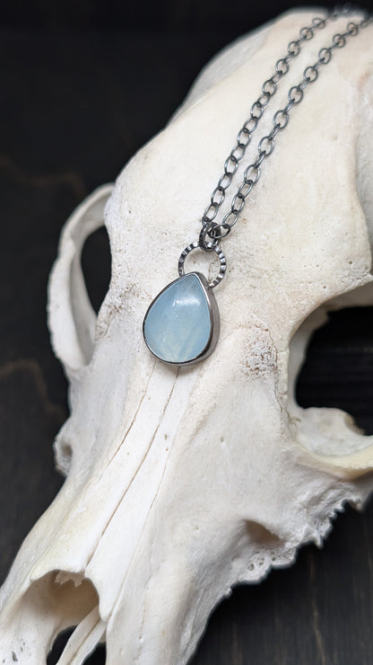 Aquamarine Teardrop Textured Sterling Silver Necklace