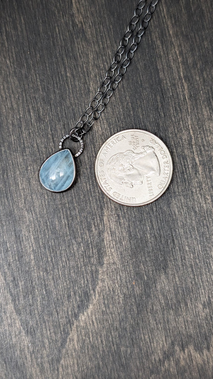 Aquamarine Teardrop Textured Sterling Silver Necklace