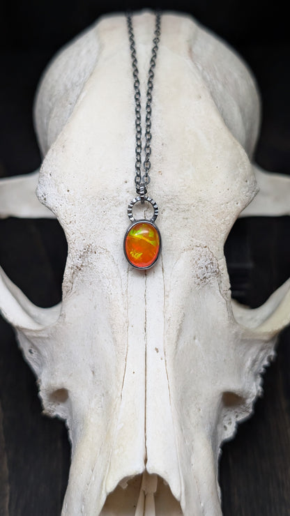 Mexican Fire Opal Oval Textured Sterling Silver Necklace