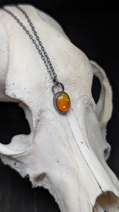 Mexican Fire Opal Oval Textured Sterling Silver Necklace