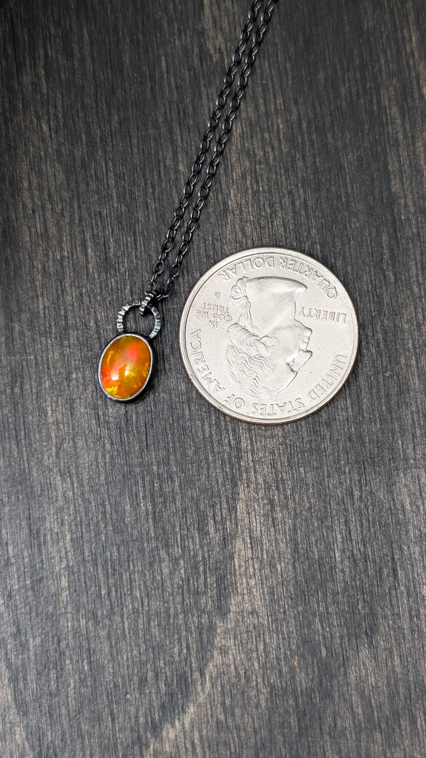 Mexican Fire Opal Oval Textured Sterling Silver Necklace
