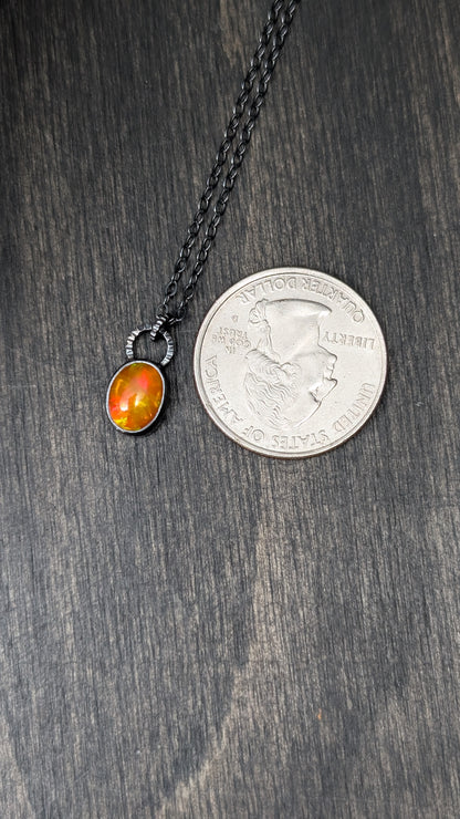 Mexican Fire Opal Oval Textured Sterling Silver Necklace