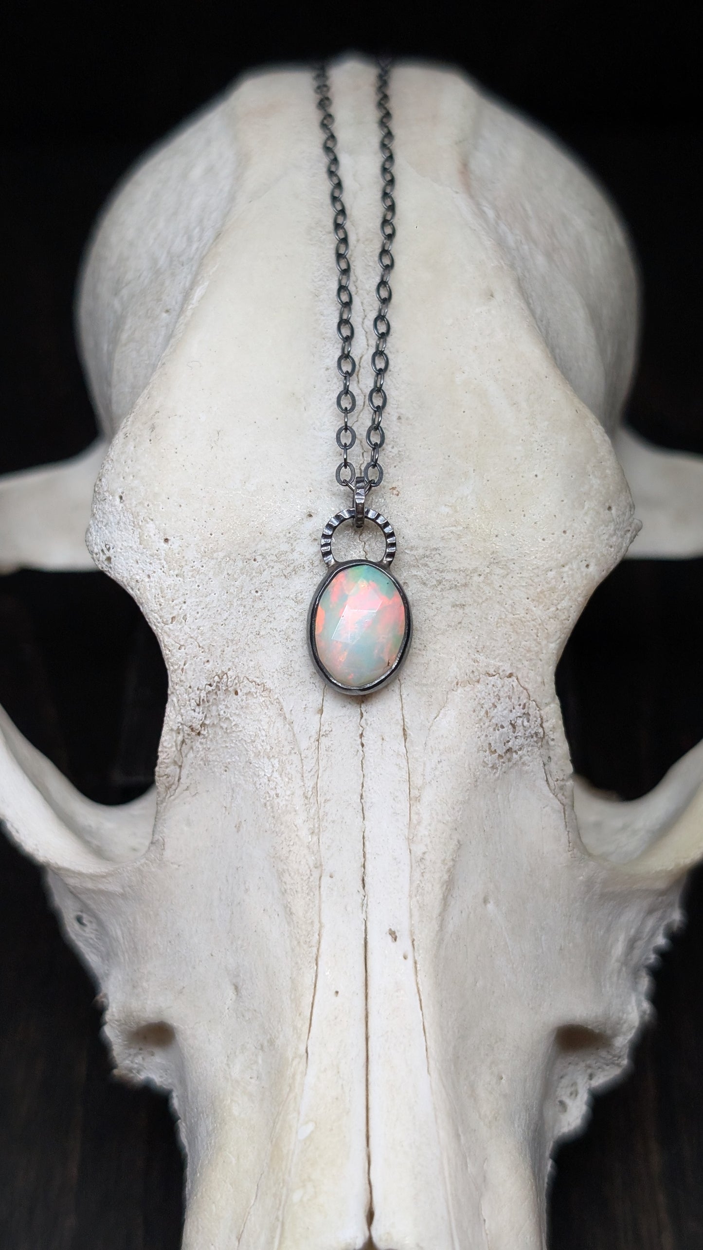 Ethiopian Opal Rose Cut Textured Sterling Silver Necklace