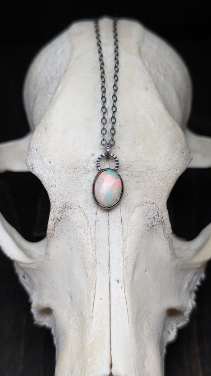 Ethiopian Opal Rose Cut Textured Sterling Silver Necklace