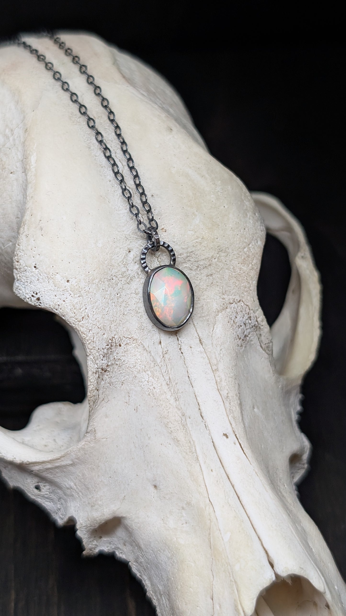 Ethiopian Opal Rose Cut Textured Sterling Silver Necklace