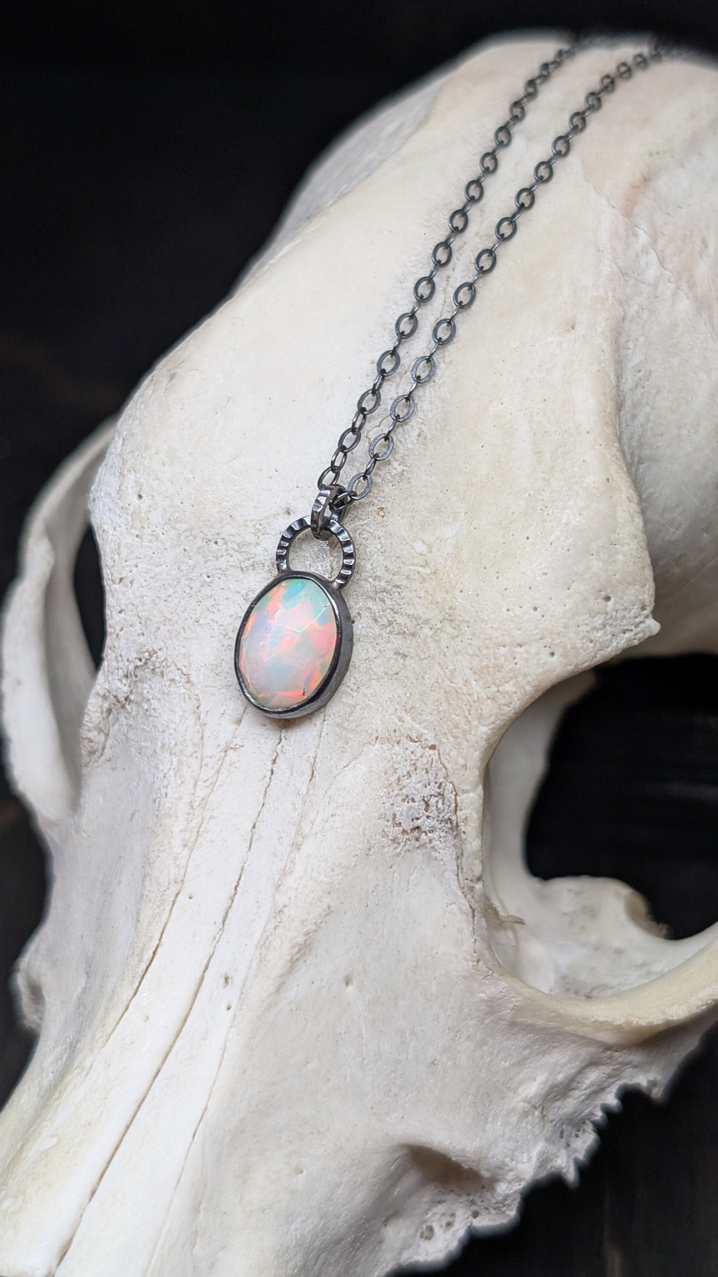 Ethiopian Opal Rose Cut Textured Sterling Silver Necklace