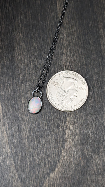 Ethiopian Opal Rose Cut Textured Sterling Silver Necklace