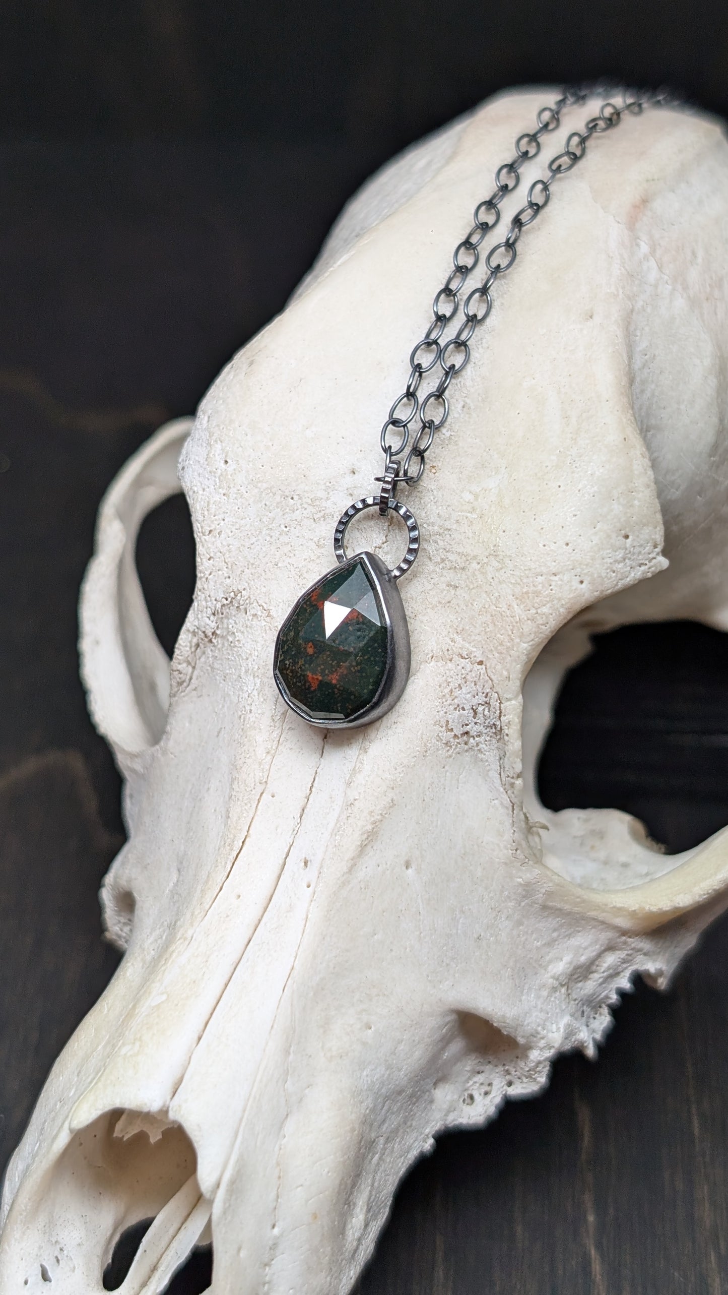 Bloodstone Teardrop Textured Sterling Silver Necklace