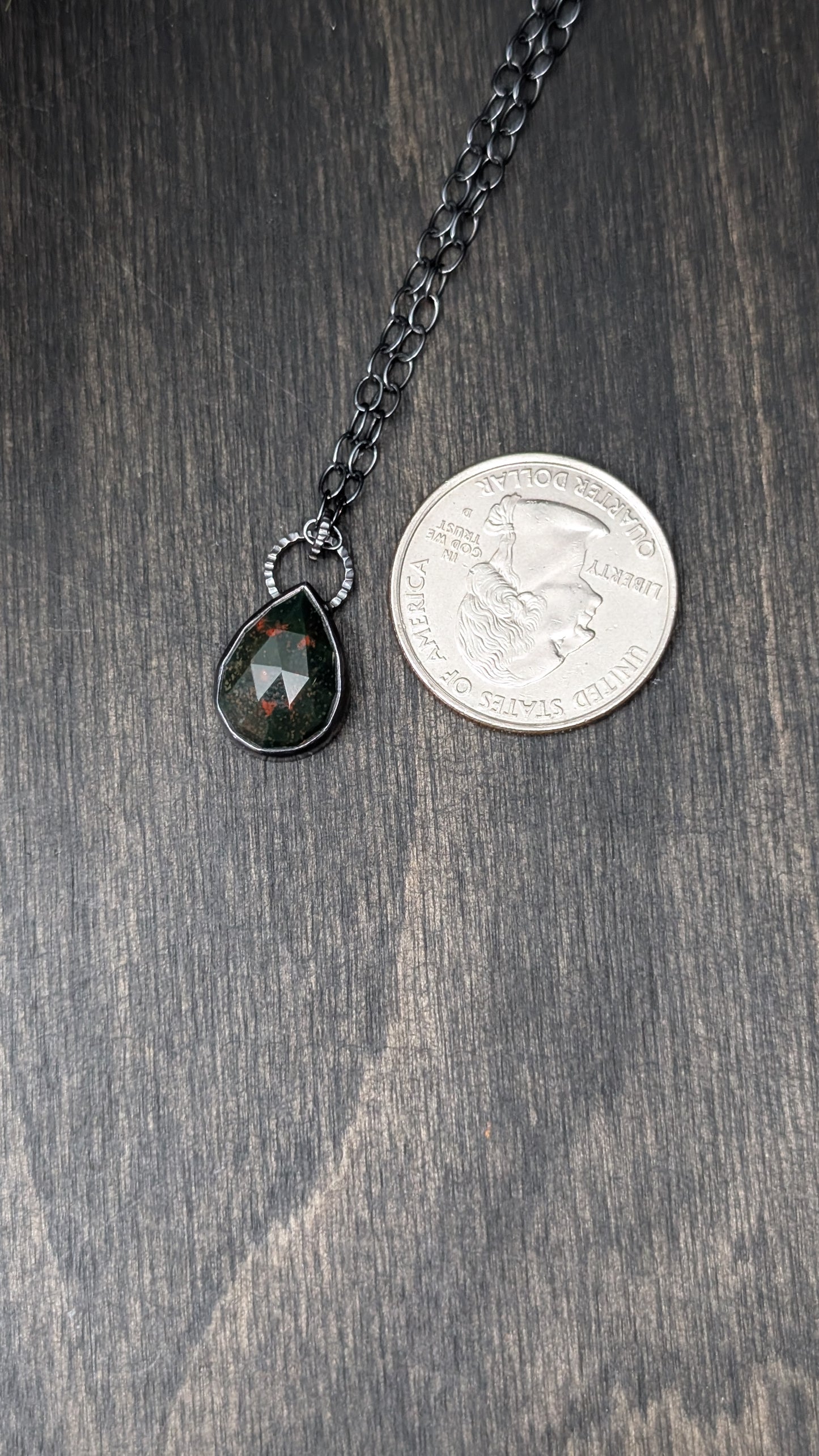 Bloodstone Teardrop Textured Sterling Silver Necklace