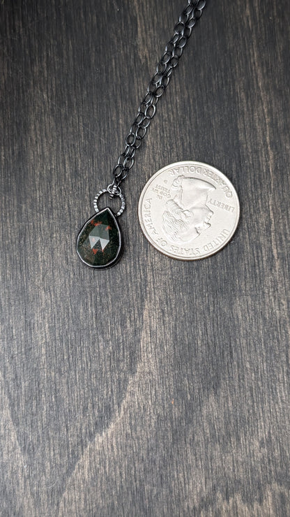 Bloodstone Teardrop Textured Sterling Silver Necklace