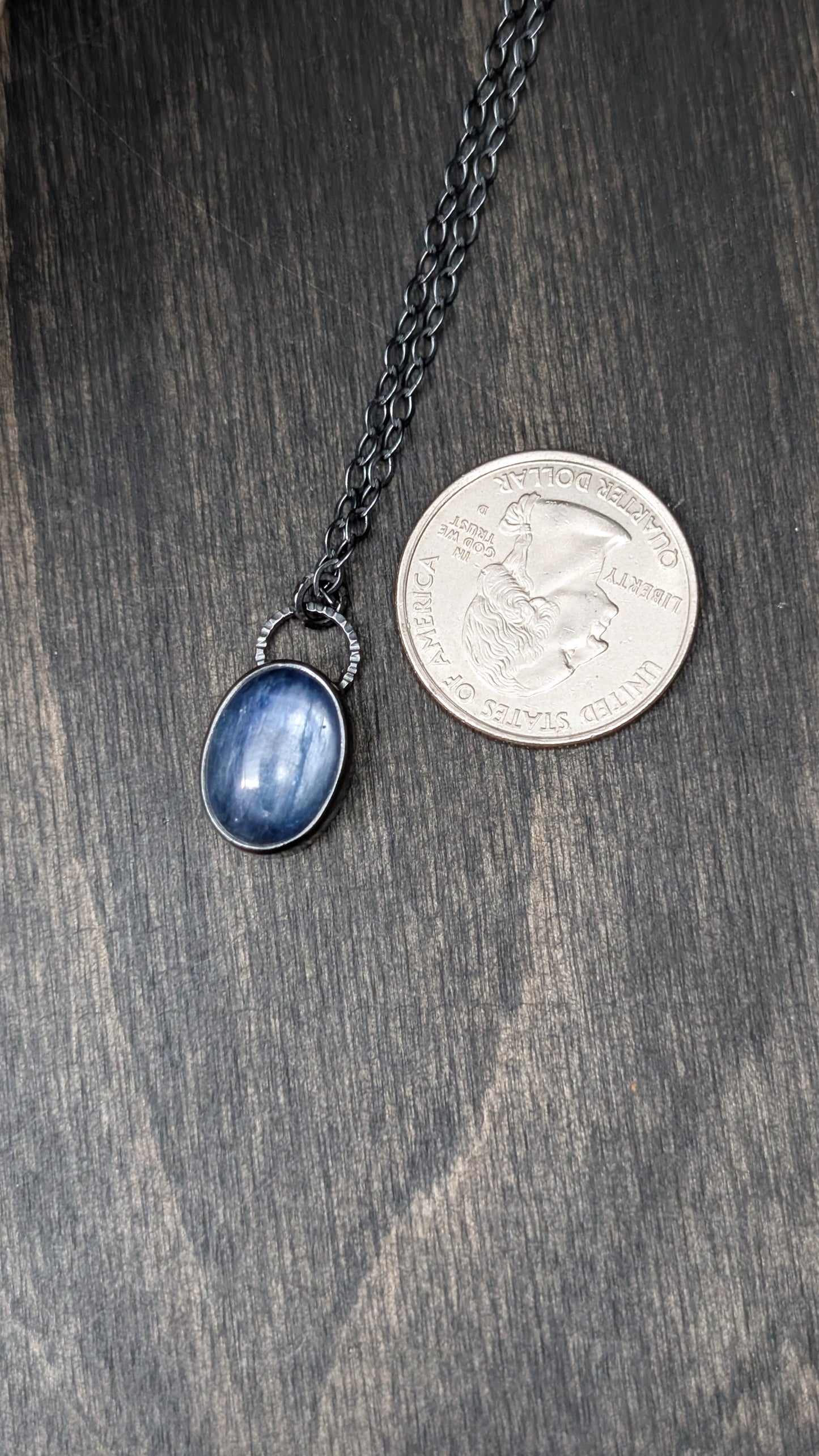 Blue Oval Kyanite Textured Sterling Silver Necklace