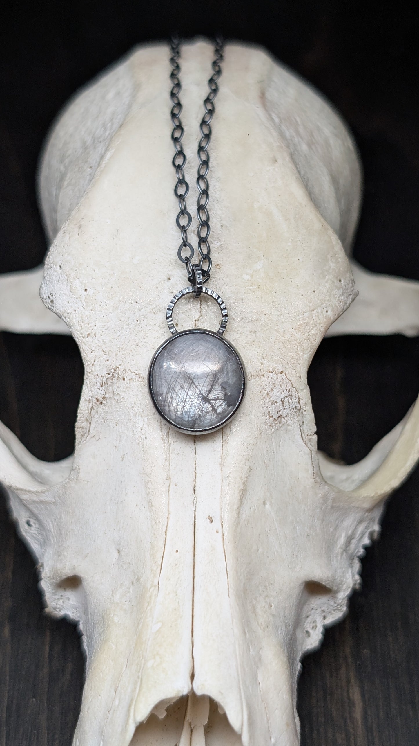 Grey Sheen Sapphire Textured Sterling Silver Necklace