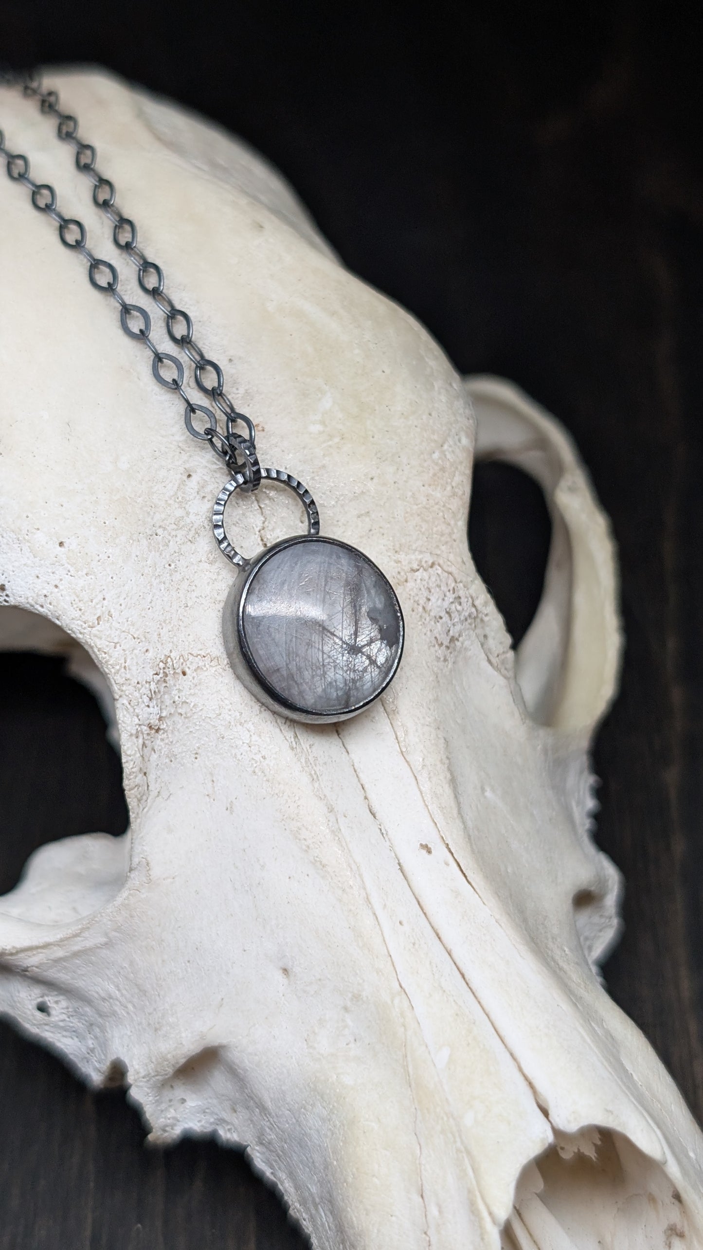 Grey Sheen Sapphire Textured Sterling Silver Necklace
