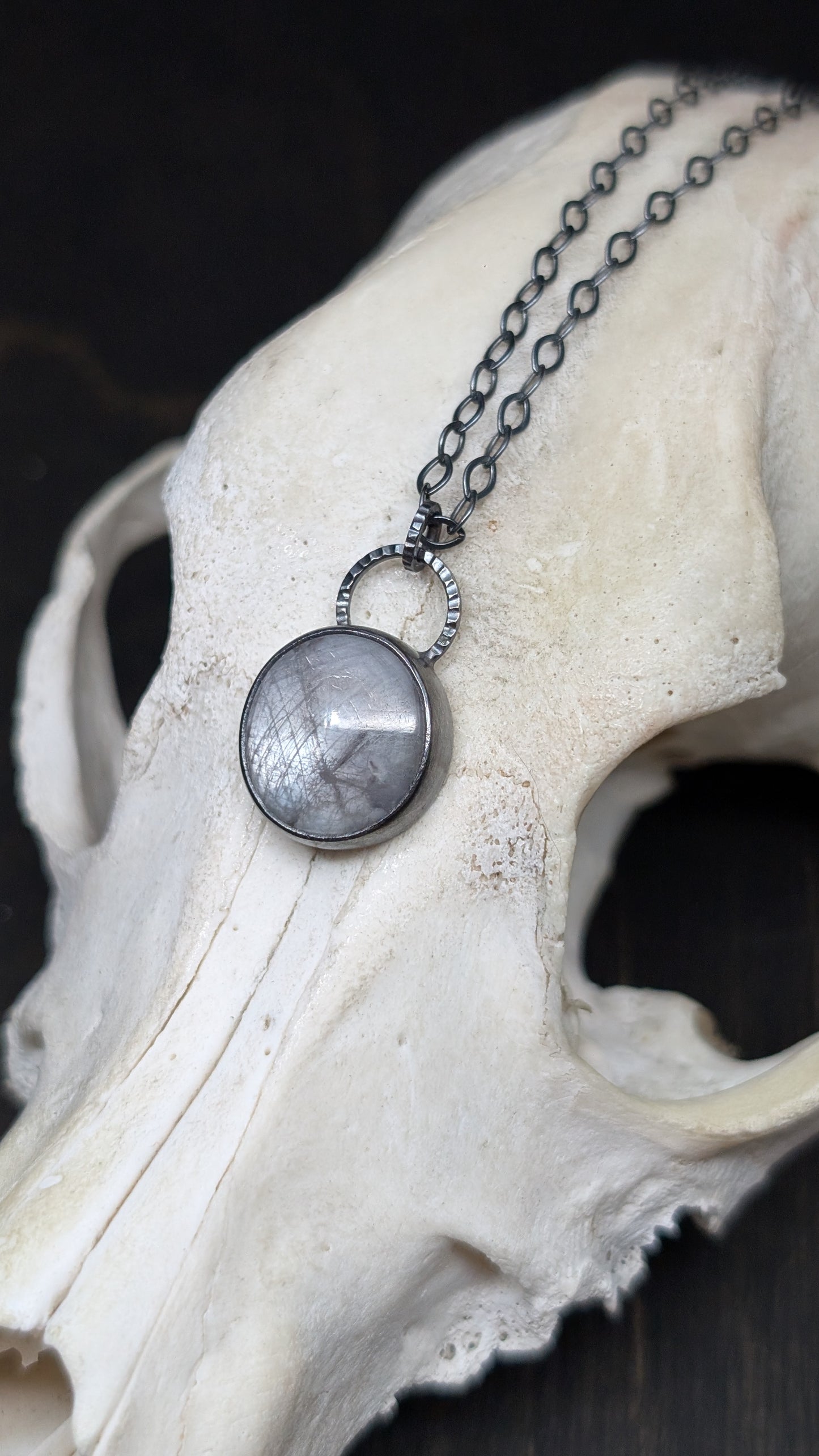 Grey Sheen Sapphire Textured Sterling Silver Necklace
