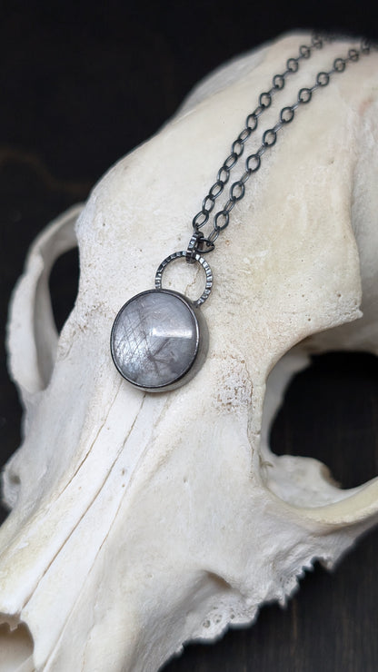 Grey Sheen Sapphire Textured Sterling Silver Necklace
