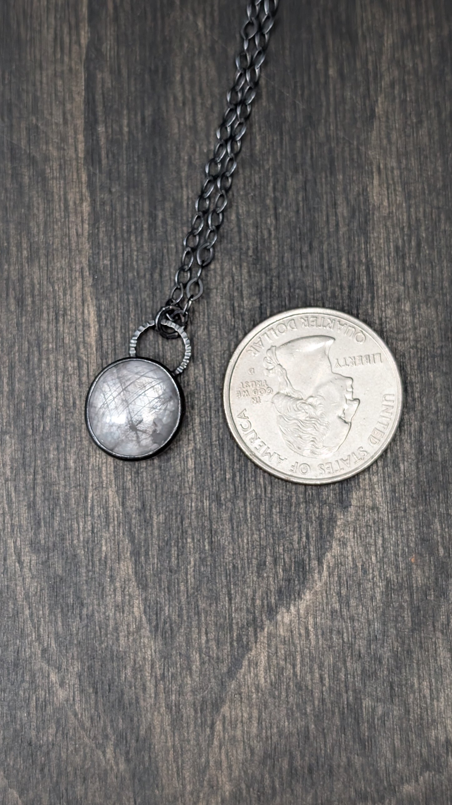 Grey Sheen Sapphire Textured Sterling Silver Necklace