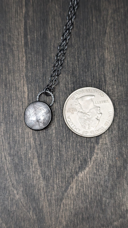 Grey Sheen Sapphire Textured Sterling Silver Necklace