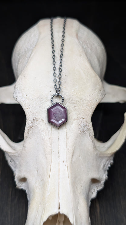 Pink Sheen Sapphire Teardrop Textured Sterling Silver Necklace