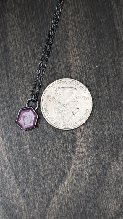 Pink Sheen Sapphire Teardrop Textured Sterling Silver Necklace