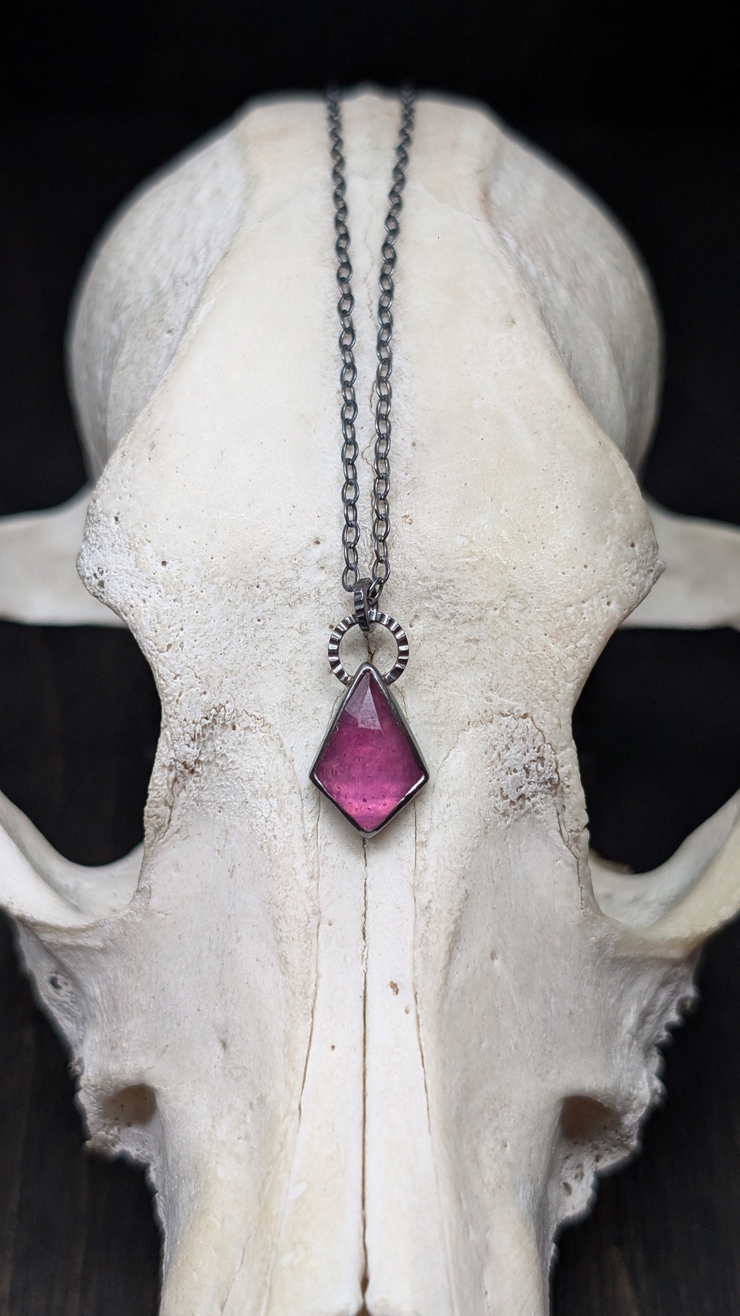 Thailand Pink Sapphire Kite Textured Sterling Silver Necklace