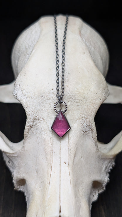 Thailand Pink Sapphire Kite Textured Sterling Silver Necklace