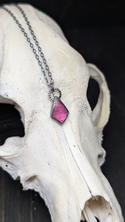 Thailand Pink Sapphire Kite Textured Sterling Silver Necklace