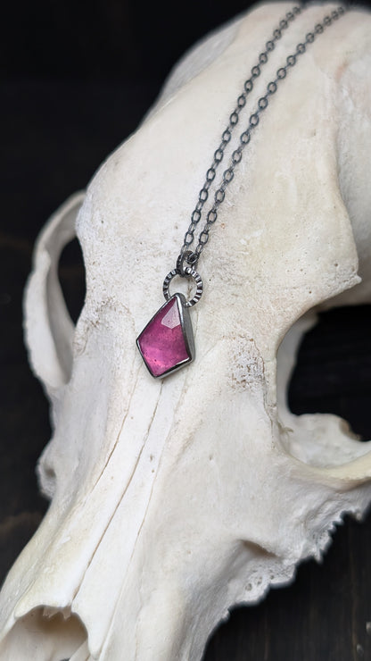 Thailand Pink Sapphire Kite Textured Sterling Silver Necklace