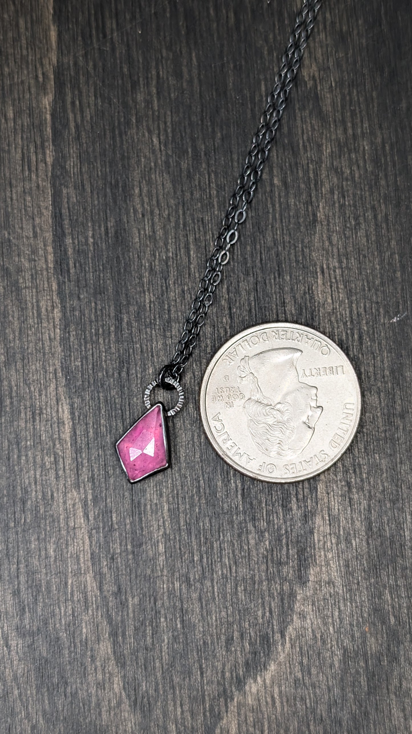 Thailand Pink Sapphire Kite Textured Sterling Silver Necklace