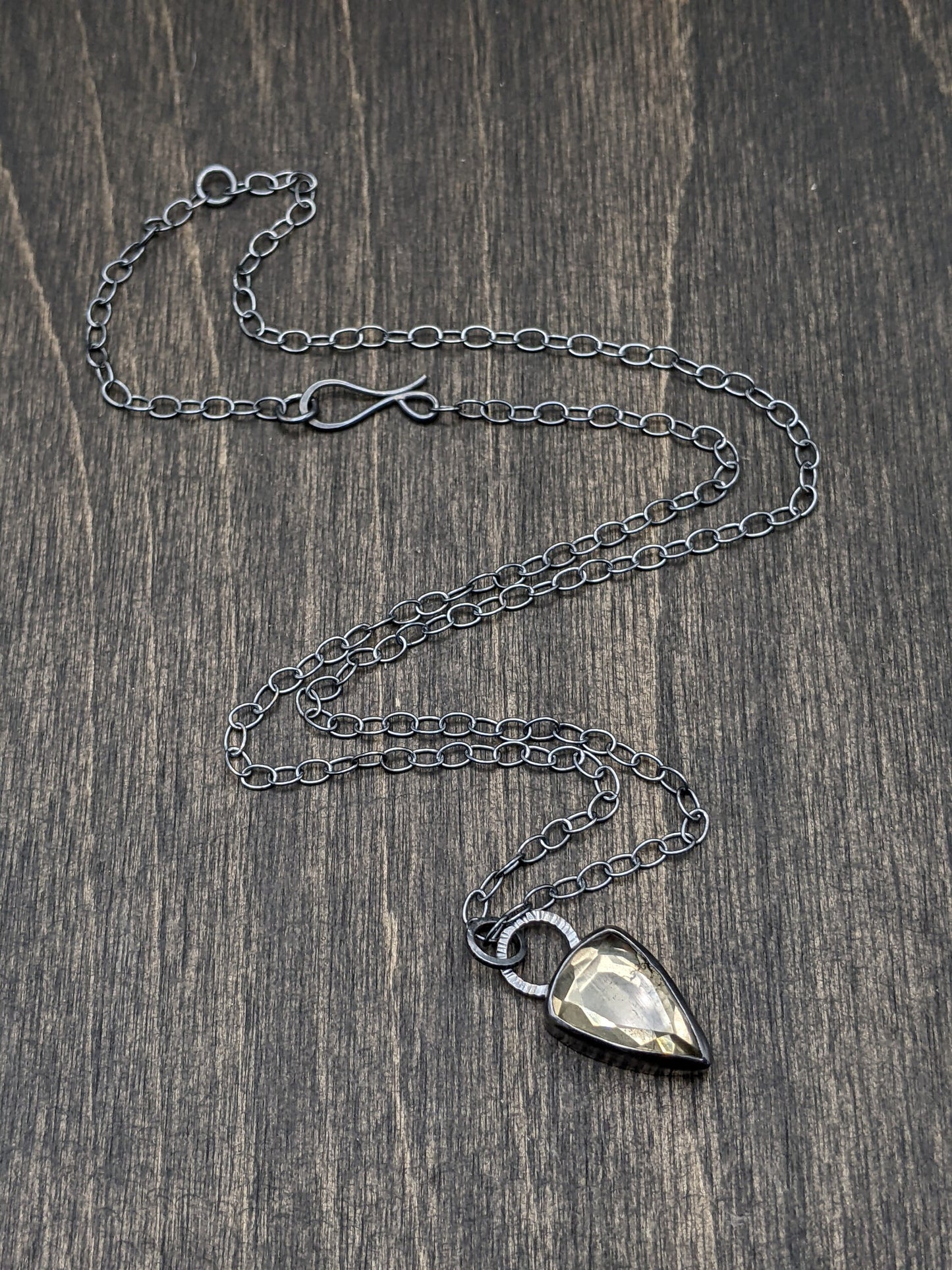 Pyrite and Quartz Dublet Textured Sterling Silver Necklace