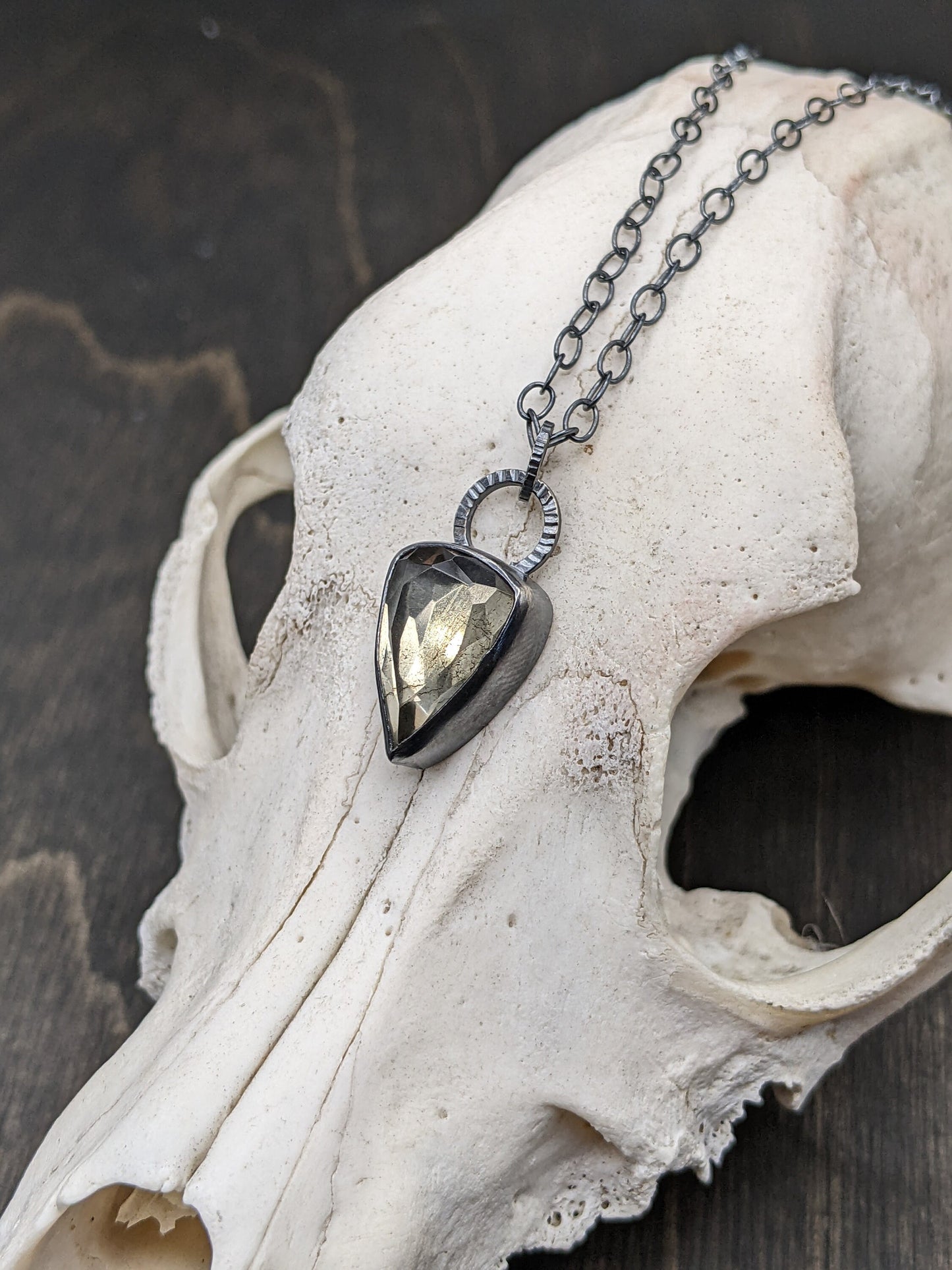 Pyrite and Quartz Dublet Textured Sterling Silver Necklace