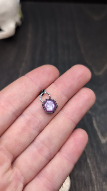 Pink Sheen Sapphire Hexagon Textured Sterling Silver Necklace