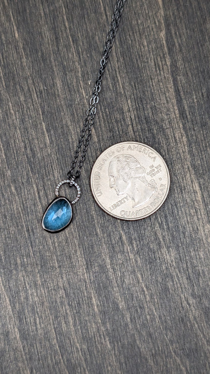 Rose Cut Blue Topaz Textured Sterling Silver Necklace