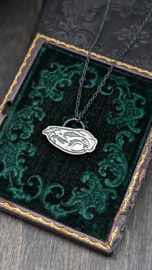 Opossum Skull Sterling Silver Etched Necklace