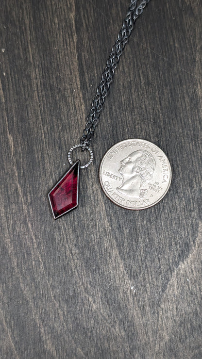 Large Garnet Kite Textured Sterling Silver Necklace