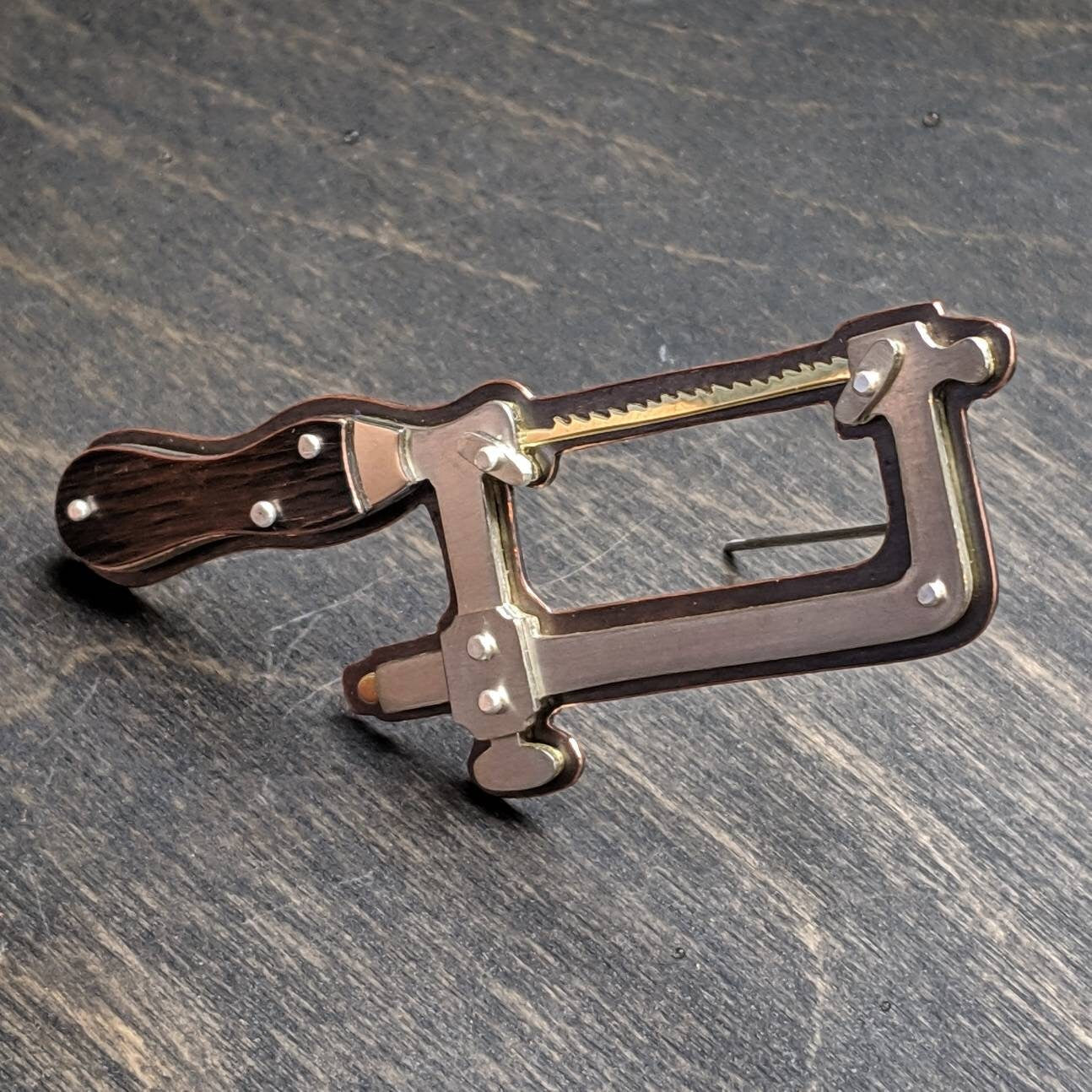 Riveted Jeweler's Saw Frame Brooch Pin