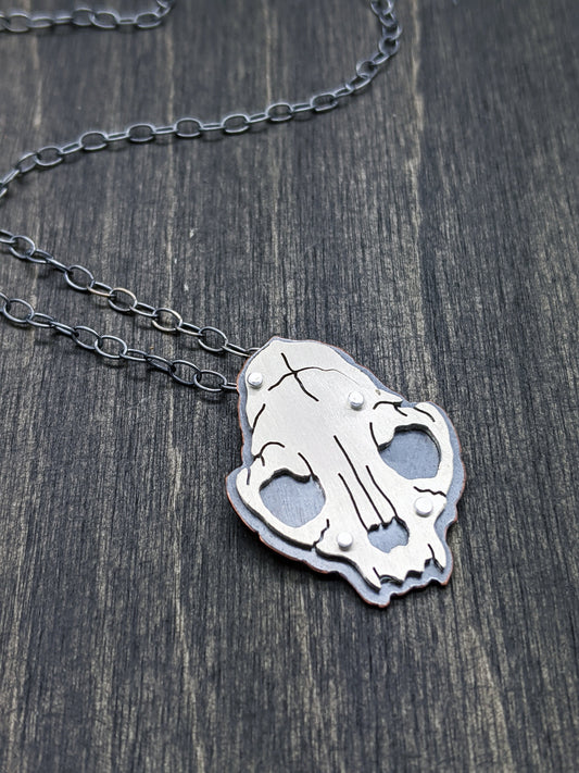 Riveted Cat Skull Necklace