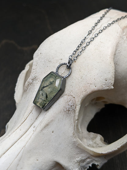 Prehnite Coffin Textured Sterling Silver Necklace