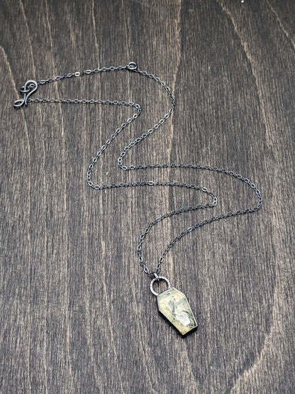 Prehnite Coffin Textured Sterling Silver Necklace