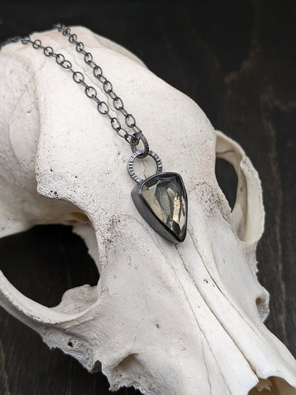 Pyrite and Quartz Dublet Textured Sterling Silver Necklace