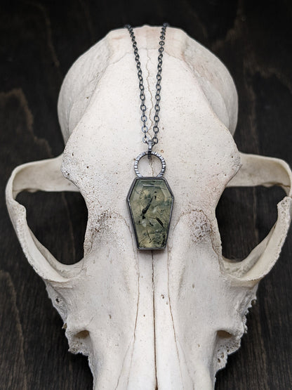 Prehnite Coffin Textured Sterling Silver Necklace
