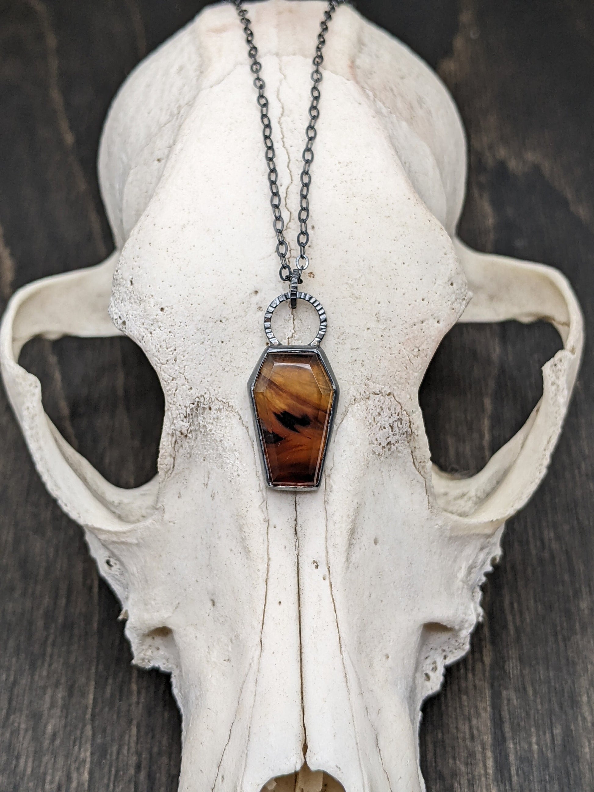 Montana Agate Coffin Textured Sterling Silver Necklace