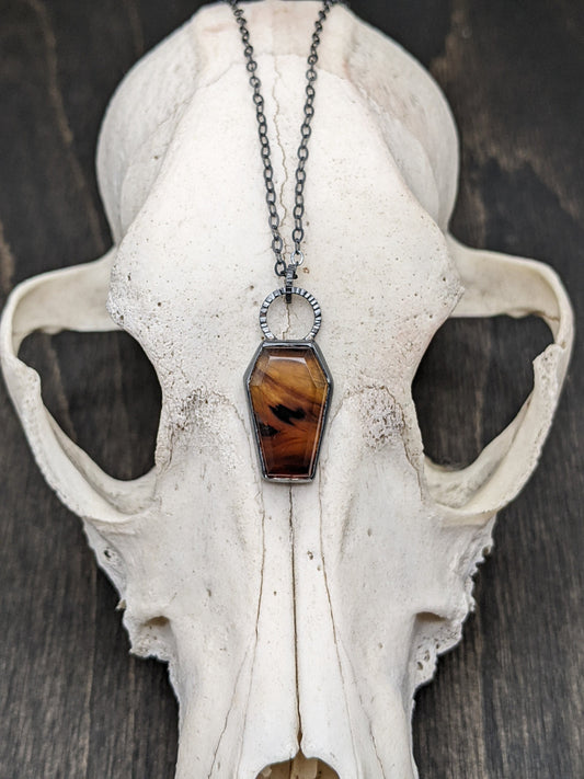 Montana Agate Coffin Textured Sterling Silver Necklace