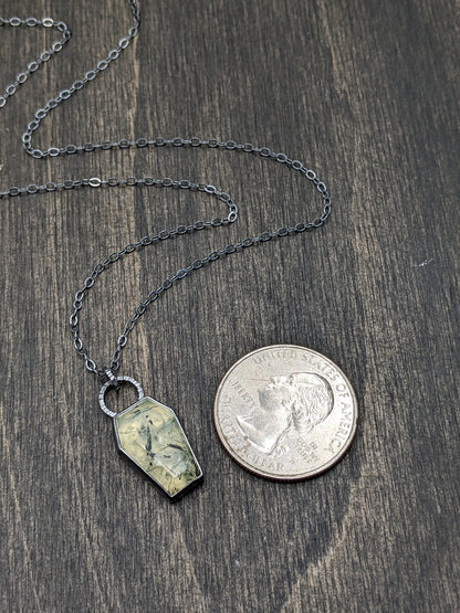 Prehnite Coffin Textured Sterling Silver Necklace